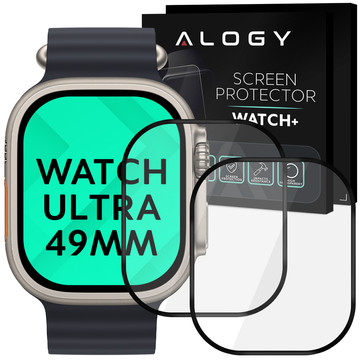 2x Flexibles Glas 3D Alogy Displayschutzfolie Pro für Apple Watch Ultra 49mm Schwarz