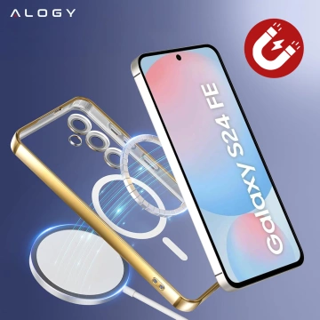 MagSafe-Hülle für Apple iPhone 16 Pro Max Alogy Glamour Luxus-Ringgehäuse Gold-Transparent