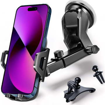 Alogy 3-in-1-Autotelefonhalter für Fenster, Fenster, Armaturenbrett, Kühlergrill, Cockpit, Schwarz, USB-C-Kabel, 2,4 A, 1 m