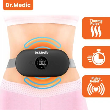 Pas Grzejący z Masażerem na okres i plecy - przeciwbólowy, ciepło + wibracje, 6 poziomów intensywności, akumulator 1800 mAh - Dr.Medic ThermoPulse™ Czarny