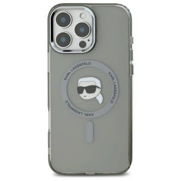 Karl Lagerfeld Hülle für iPhone 16 Pro Max 6,9" MagSafe Schwarzes Hardcase IML Metall Karl Head