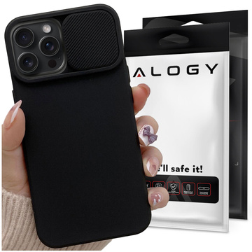 Hülle für iPhone 15 Pro Max Slide Case mit Objektivschutz Kameragehäuse Mattschwarz Alogy Soft Matt Glass