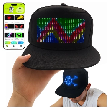 Alogy PixelCap™ LED-Baseballkappe mit RGB-LED-Beleuchtung, Bluetooth-Pixeln, Steuerung per Smartphone-App, Schwarz