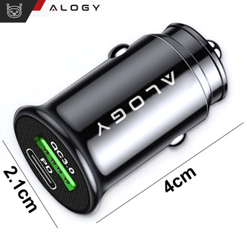 Autoladegerät 38 W USB QC 3.0 18 W USB-C C PD 20 W schnell und stark für Alogy Autotelefon schwarz USB-C-Kabel 1 m
