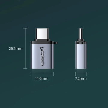 Ugreen US270 USB-C auf USB-A 3.0 OTG Adapter mit Lanyard 5Gb/s Grau