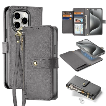 iPhone 15 Pro Dux Ducis Lawa Wallet Mag Lederhülle Grau