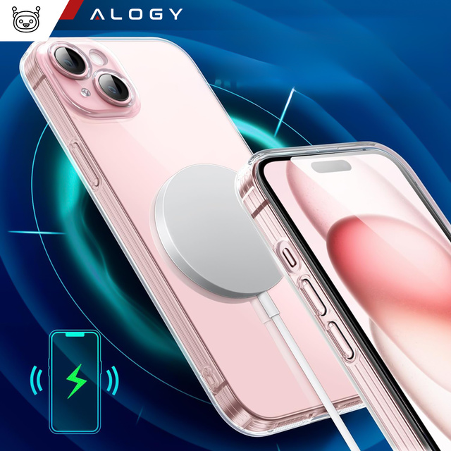 Etui do iPhone 15 obudowa Case silikonowe przezroczyste ochrona aparatu osłona obiektywów Alogy Slim + Szkło