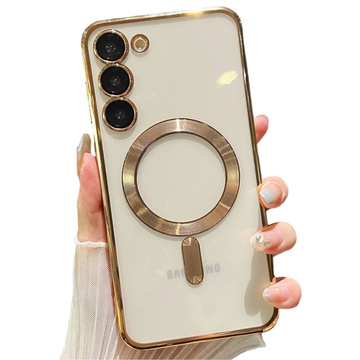 Hülle für Samsung Galaxy S24 Plus Mag Safe Glamour Case Ringgehäuse Kameraschutz Alogy Gold Transparent