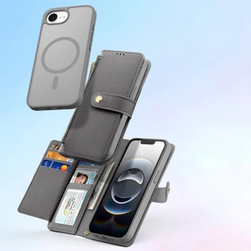 iPhone 16e Dux Ducis Lawa Lederhülle mit MagSafe Wallet Grau