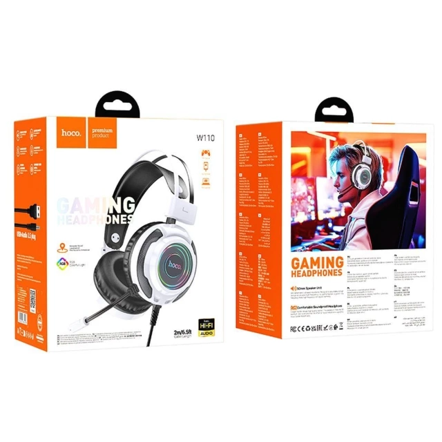 Słuchawki Gamingowe Hoco W110 RGB USB + Jack 3,5 mm Białe