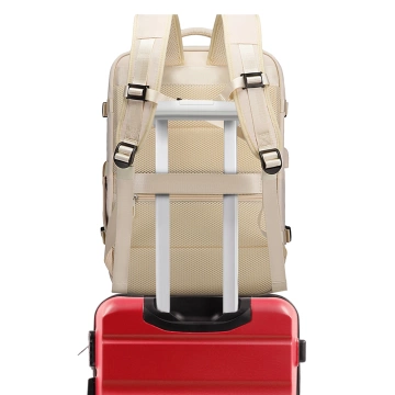 Wasserdichter Rucksack von Bange für Laptops bis 15,6 Zoll, ideal für Städtetrips, 46 x 31,5 x 20 cm, für Arbeit und Flugreisen, für Damen und Herren, mit USB-Anschluss, beige