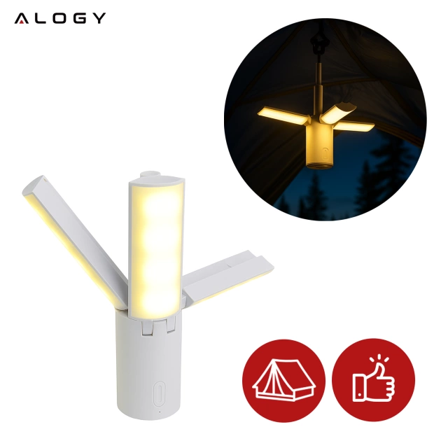 Lampa Zewnętrzna LED z Haczykiem 4000mAh 12h, Przenośna, Energooszczędna, Ogrodowa, Kempingowa i Domowa Alogy OutdoorLamp™ – Biała