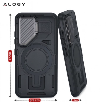 Etui do Samsung Galaxy S25 Ultra Case do MagSafe Wzmocniona Pancerna ochrona obiektywów z funkcją podstawki obudowa ochronna na telefon Alogy HeavyDuty Mag™️Czarne