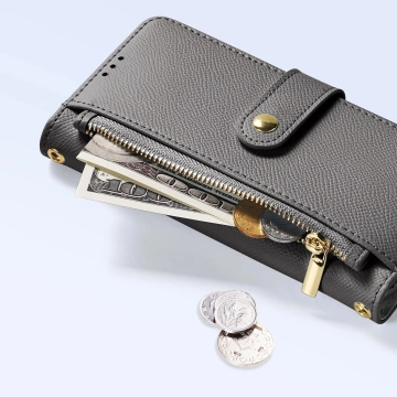 iPhone 16 Pro Max Dux Ducis Lawa Lederhülle mit MagSafe Wallet Grau