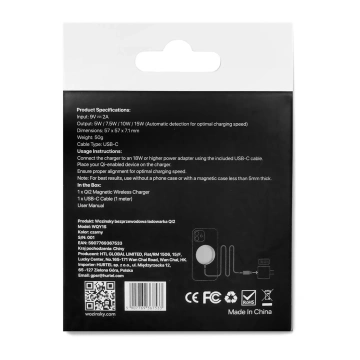 Ładowarka indukcyjna magnetyczna Wozinsky 15W bezprzewodowa Qi2 - czarna