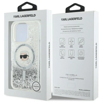 Etui Karl Lagerfeld für iPhone 16 Pro Max 6,9" Magsafe Hardcase Transparent Liquid Glitter Karl Head