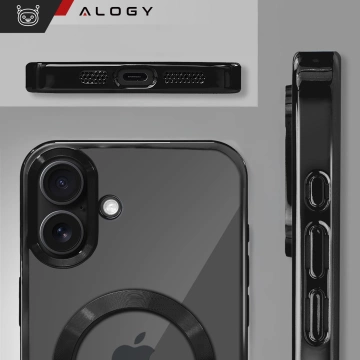 MagSafe Hülle für Apple iPhone 16 Alogy Glamour Luxus Ringhülle schwarz und transparent