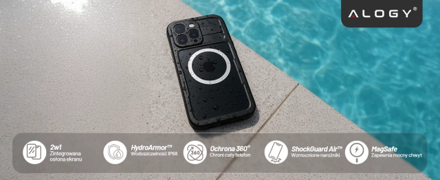 Etui Wodoodporne Alogy HydroArmor™ IP68 Case z przezroczystym tyłem Pancerna obudowa 360 do MagSafe do Apple iPhone 16 Pro Max