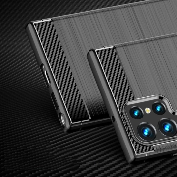 Carbon Handyhülle für Samsung Galaxy S23 Ultra Flexible Silikon Carbon Cover Schwarz