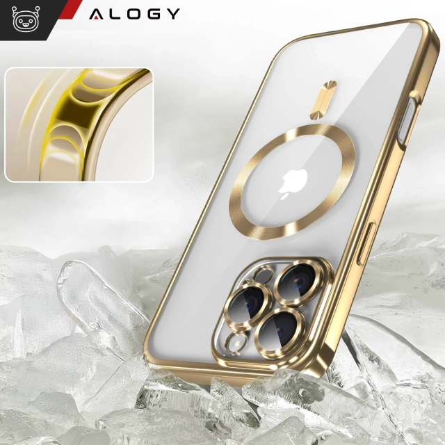 Etui MagSafe Case do Apple iPhone 16 Pro Alogy Glamour Luxury Ring obudowa złoto-przezroczyste + szkło hartowane
