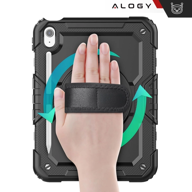Etui ochronne Alogy Pirate Armor stojak pasek case obudowa do Apple iPad (10 Gen.) 2022 10.9" / iPad 11 A16 (11. Gen.) 2025 Czarne