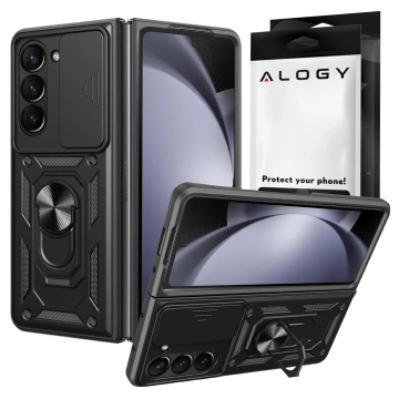 Schutzhülle für Samsung Galaxy Z Fold 6, gepanzerte Slide-Hülle mit Ringkameraschutz, Camshield Alogy, schwarz