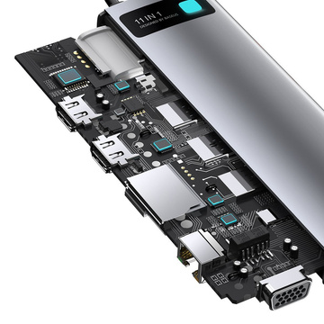 Hub 11w1 Baseus Metal Gleam Series, USB-C für 3x USB 3.0 2x HDMI USB-C PD Ethernet RJ45 microSD/SD VGA AUX