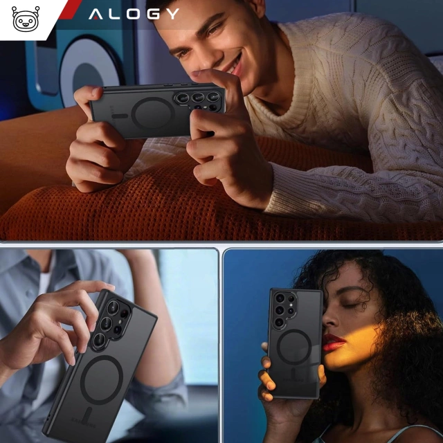 Etui do Samsung Galaxy S25 Ultra obudowa ochronna na telefon Alogy Matte HybridMag™️ Case do MagSafe Matowe Czarne + Szkło Hartowane