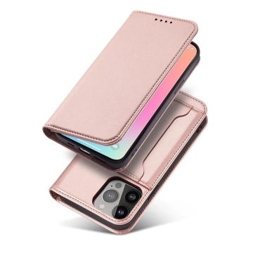 Magnet Card Case etui do iPhone 13 Pro pokrowiec portfel na karty kartę podstawka różowy
