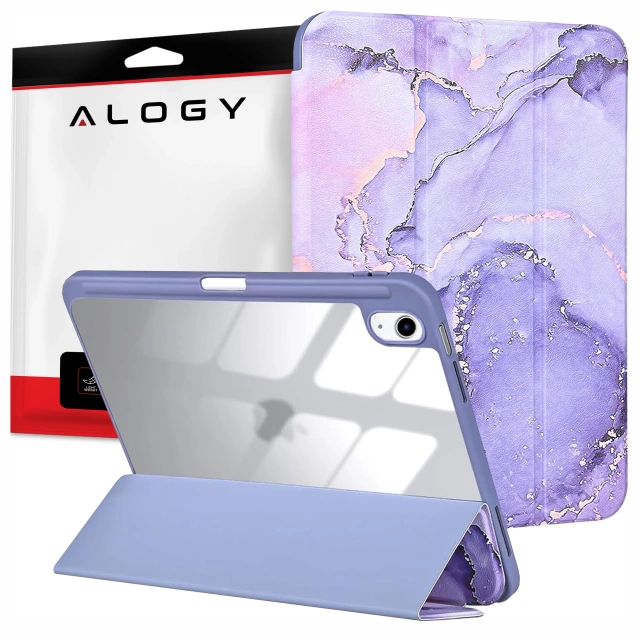 Etui Ochronne do Apple iPad 10.9" 10 Gen 2022 / iPad 11" A16 11 Gen 2025 Hybrydowe z Miejscem na Rysik, Składana Okładka z Funkcją Podstawki 2w1, Alogy HybridBook™ Case – Marble Purple