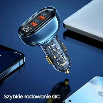 USAMS Autoladegerät 2xUSB 1xUSB-C 125W Fast Charge transparent blau CC158CC02 (US-CC158)