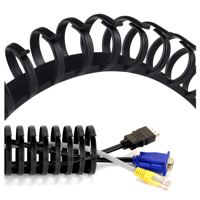 Sprężynowy organizer na kable pod biurko – elastyczna maskownica 50×4 cm, samoprzylepna, do porządkowania przewodów – Alogy CableStrip™ Czarny