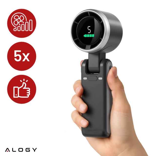 Wiatrak Mini wentylator Cyrkulator powietrza Alogy SmartFan™ Neck wiatraczek ręczny biurkowy z paskiem na szyję wyświetlacz LED 3600mAh Czarny