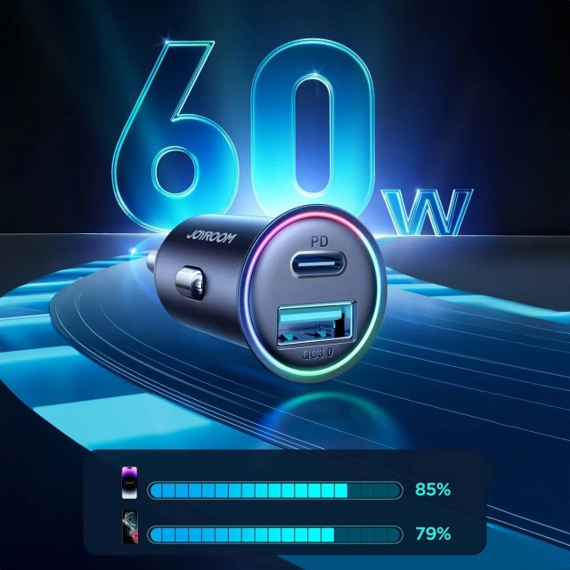 Mini ładowarka samochodowa Joyroom JR-CCN04 60 W USB-A & USB-C – czarna