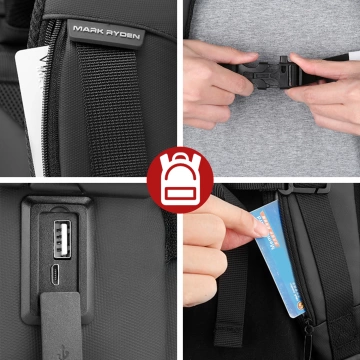 Mark Ryden 17,3" Laptop-Reiserucksack, vielseitig und wasserdicht, 28 l (49 × 33 × 12 cm) – Schwarz