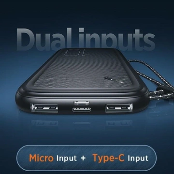 USAMS Powerbank PB56 10000mAh 2xUSB / USB-C / MicroUSB Fast Charge Czarny/Schwarz 10KCD15001 (US-CD150)