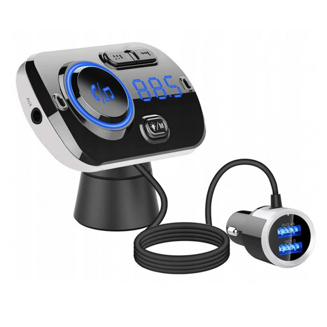 Transmiter FM Ładowarka samochodowa Bluetooth 2x USB QC 3.0 MP3 Quick Charge Czarny