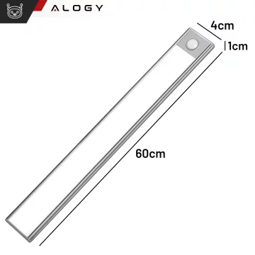 2x Lampka szafkowa z czujnikiem ruchu Listwa Alogy Motion Sensor LED Light 60cm do garderoby szafy kuchni Srebrna