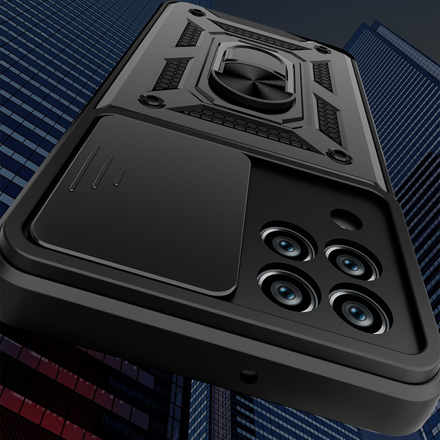 Pancerne etui z osłoną aparatu Alogy Camshield Stand Ring do Samsung Galaxy M53 5G czarne + Szkło