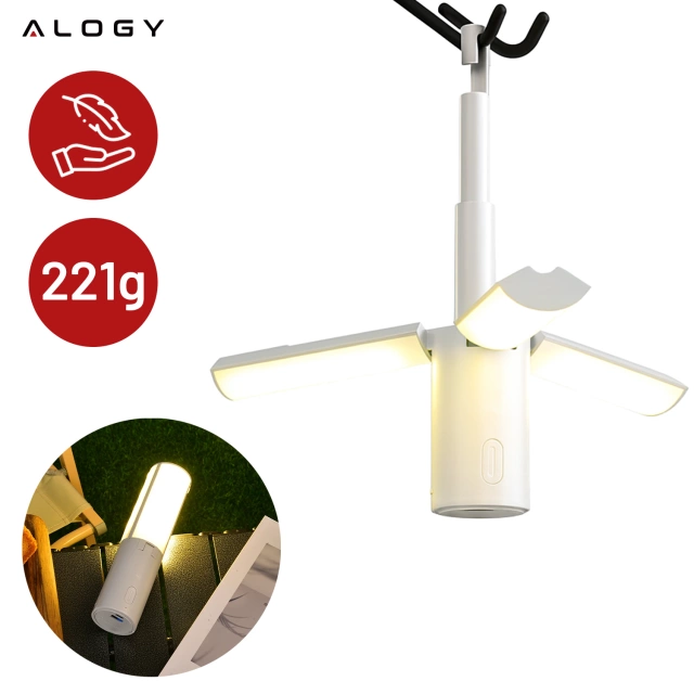 Lampa Zewnętrzna LED z Haczykiem 4000mAh 12h, Przenośna, Energooszczędna, Ogrodowa, Kempingowa i Domowa Alogy OutdoorLamp™ – Biała
