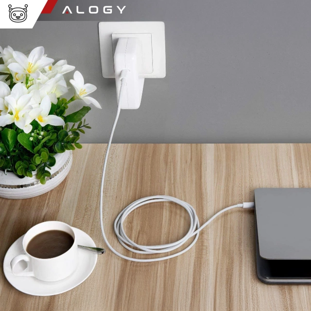 Ładowarka Zasilacz do Apple MacBook Alogy Universal Charger Kabel 2m USB-C do USB-C Szybkie ładowanie PowerDelivery PD 61W Biały