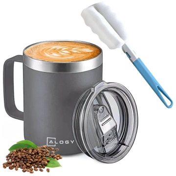 Thermobecher 420 ml mit Griffdeckel für Kaffee, Tee, kalte und warme Getränke aus Stahl, Alogy, Marineblau