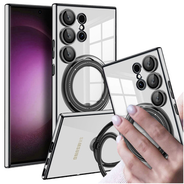 Hülle für Samsung Galaxy S24 Ultra Magnetische Hülle Ring Mag Safe Klarer Halter Magnet Alogy Schwarz Transparent Qi Ladegerät