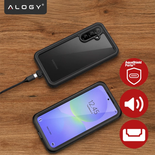 Etui Wodoodporne do Samsung Galaxy A56 5G 2025, Pancerna Obudowa 360° z Przezroczystym Tyłem, Alogy HydroArmor™ IP68 Case – Czarne