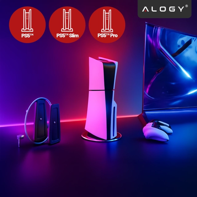 Stojak pionowy do PlayStation 5 PS5 / Slim / Pro – stabilna metalowa podstawa chłodząca, antypoślizgowa, poprawia cyrkulację powietrza – Alogy SteelStand™