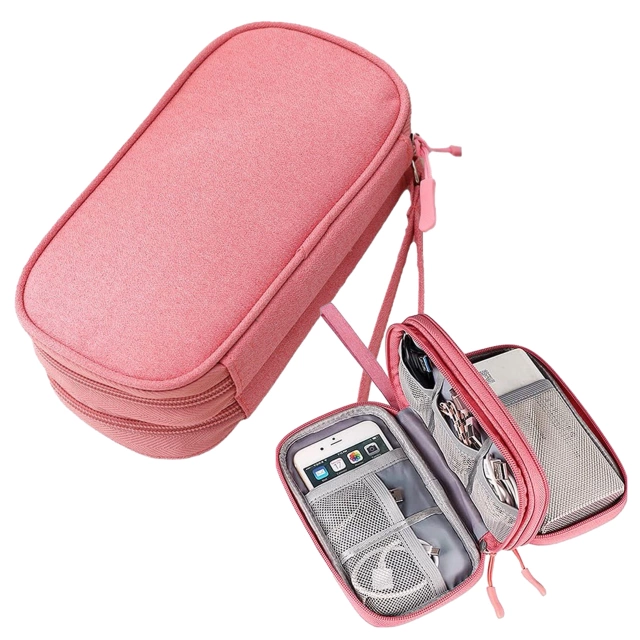 Etui Podróżne na Akcesoria, Organizer na Kable, Ładowarki, Telefon i Powerbank, Wielofunkcyjne i Kompaktowe 21 x 12,5 x 5 cm, Alogy TravelPack™ – Różowe