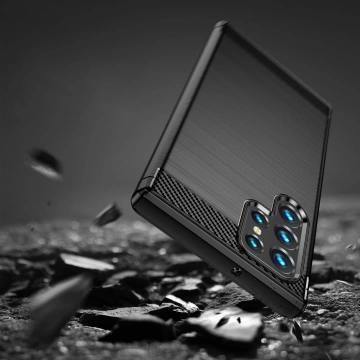 Carbon Handyhülle für Samsung Galaxy S23 Ultra Flexible Silikon Carbon Cover Schwarz