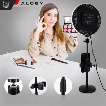22 cm große LED-Tischleuchte von Alogy mit Bluetooth und Fernbedienung für Live-Make-up-Fotografie und -Aufnahmen, Schwarz