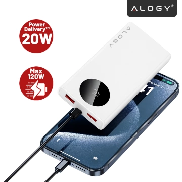 PowerBank Alogy TurboCharge 120W PD PowerDelivery Schnellladung 10000mAh 2x USB-A 1x USB-C Weiß