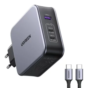 Ładowarka Sieciowa Ugreen Nexode 140W CD289, GaN, 2x USB-C, USB-A (czarna) + kabel USB-C 2m